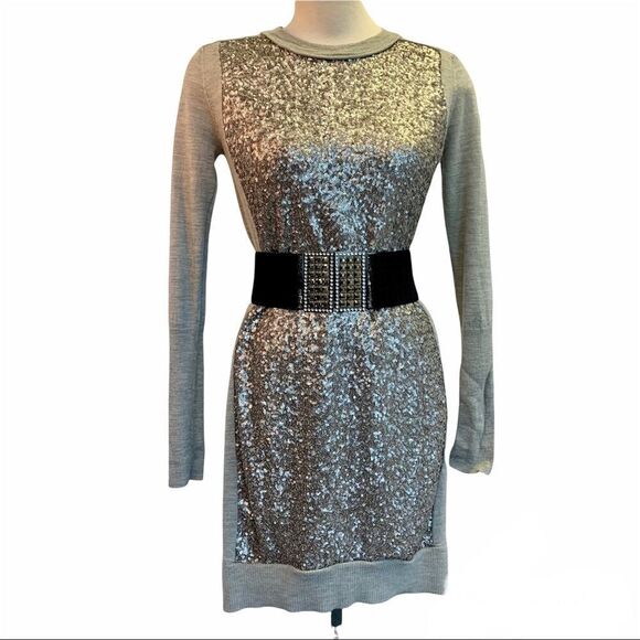DIANE Von Furstenberg Wool Sequin Danette Sweater Dress gray size medium - Picture 6 of 12